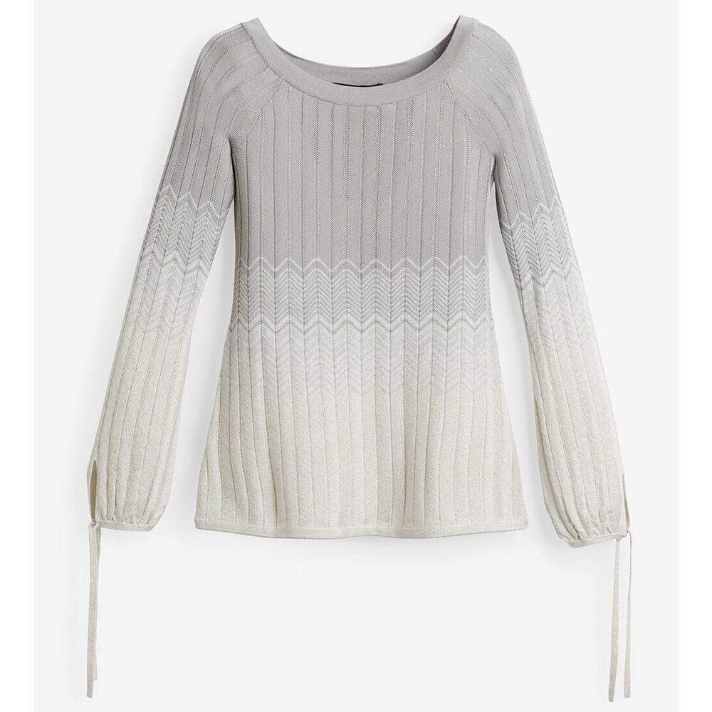 WHBM Ombre Knit Sweater in Heather Grey, White and Metalic Silver Size Small